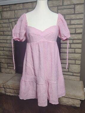 Amanda Uprichard Pink Smocked Puff-Sleeve Dress Medium